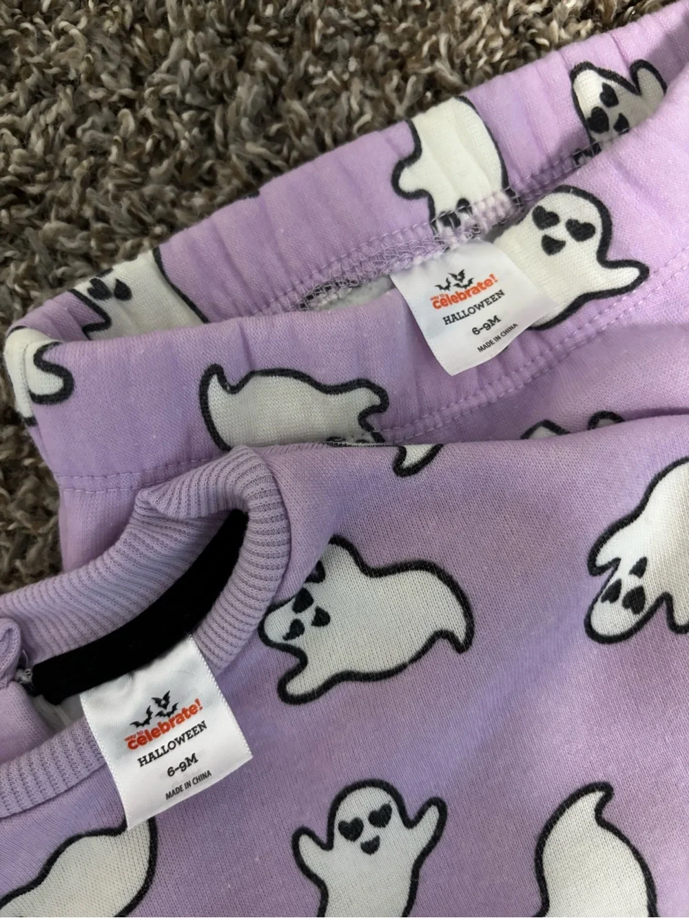 Baby Girl Ghost/Halloween Print Sweat Set, Lavender, 6-9 Months